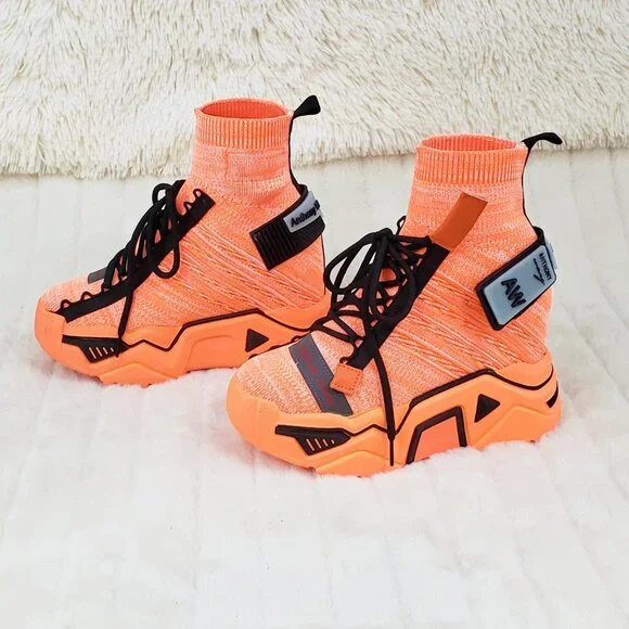 Wang Damson Pull On Platform Hidden Wedge Sock Sneakers Orange 🍊 NIB - Picture 9 of 13